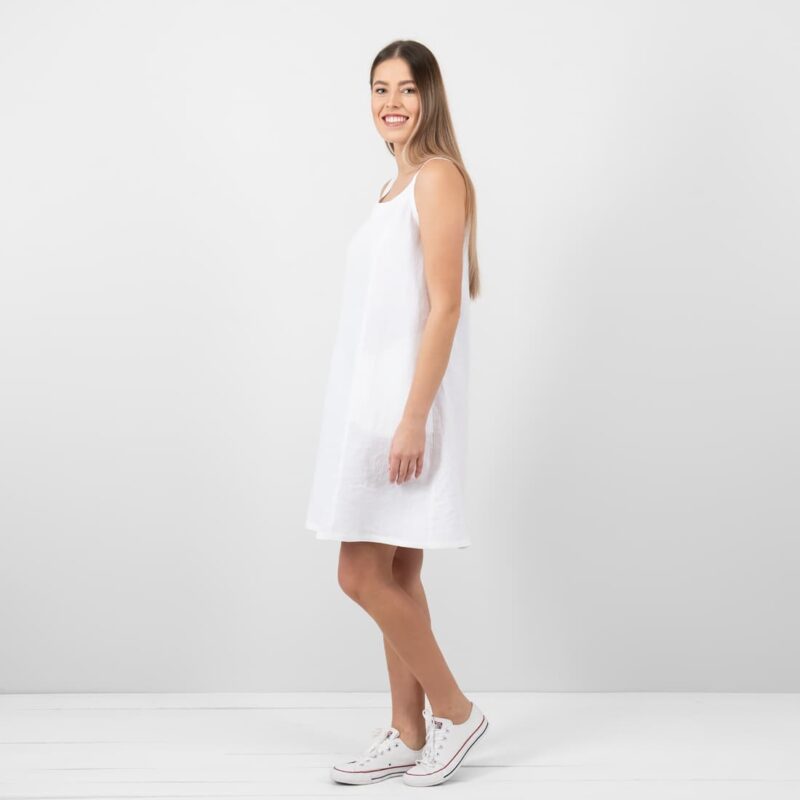 white linen sleevless dress washed