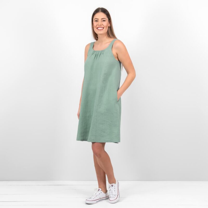 aqua linen dress sleevless Mina