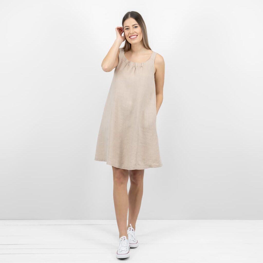 MINA Kleid taupe 1 sand linen dress sleevless
