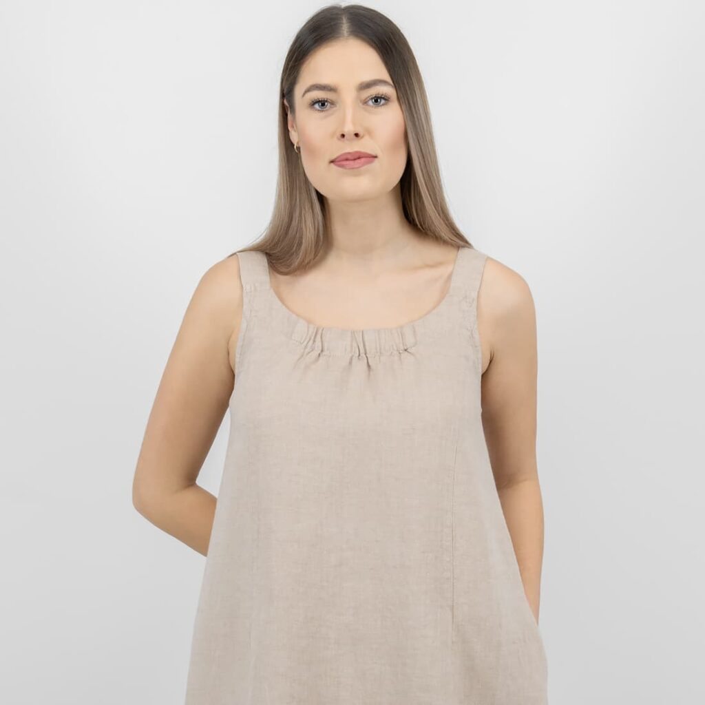 MINA Kleid taupe 4 sand linen dress sleevless washed