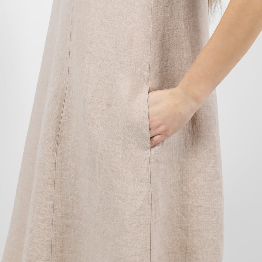 MINA Kleid taupe 5 sand linen dress sleevless with pockets