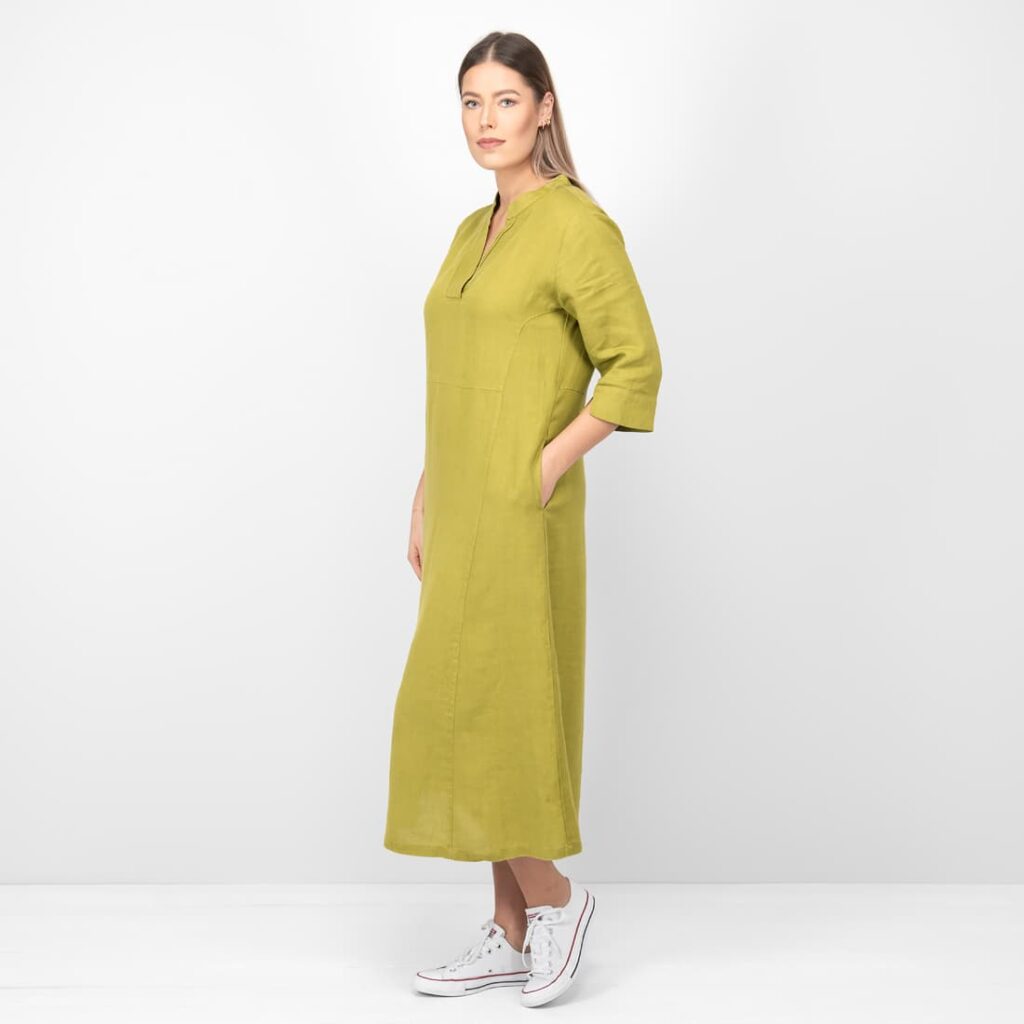 VENA Kleid apfelgrün 2 apple green linen dress washed