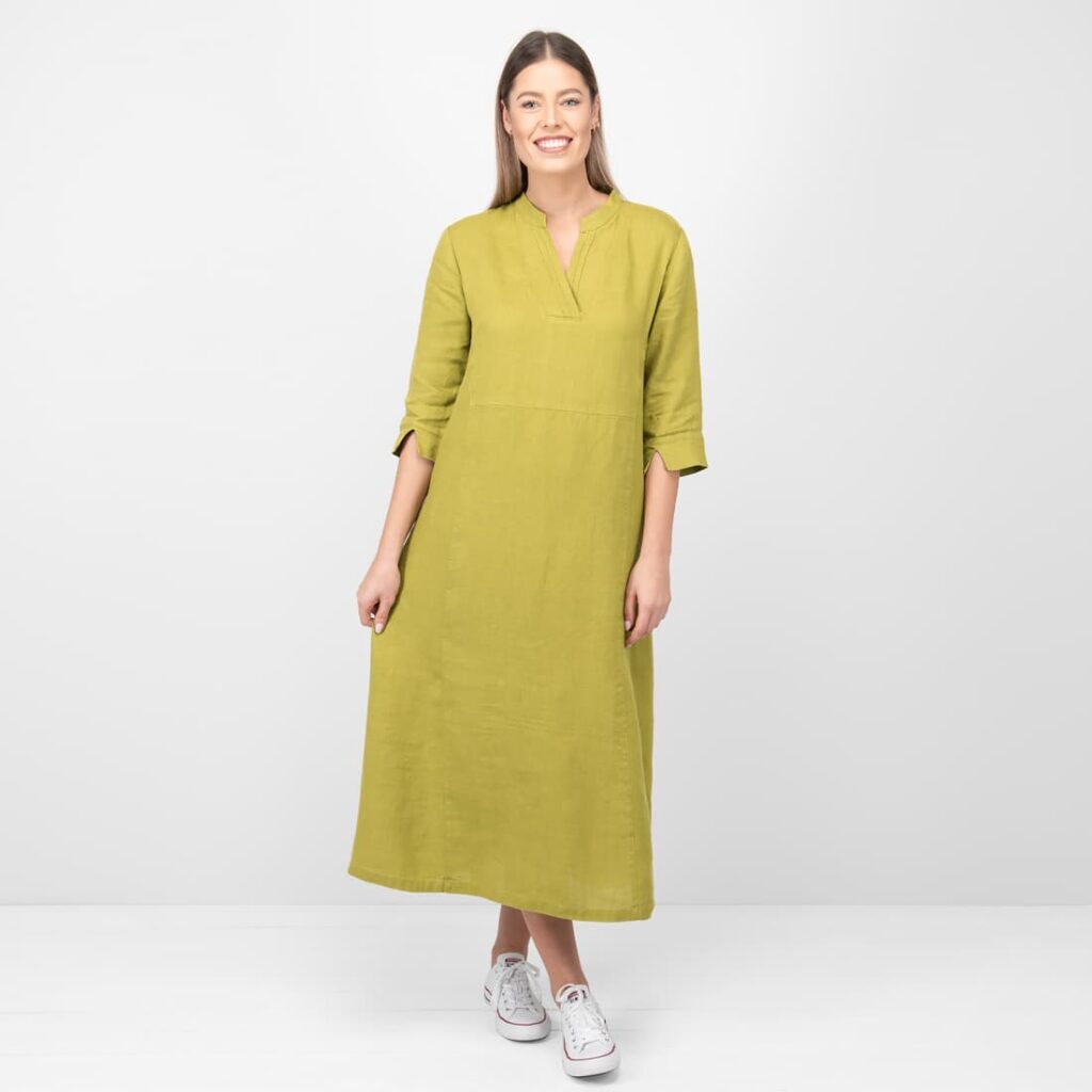 VENA Kleid apfelgrün 3 apple green linen dress long