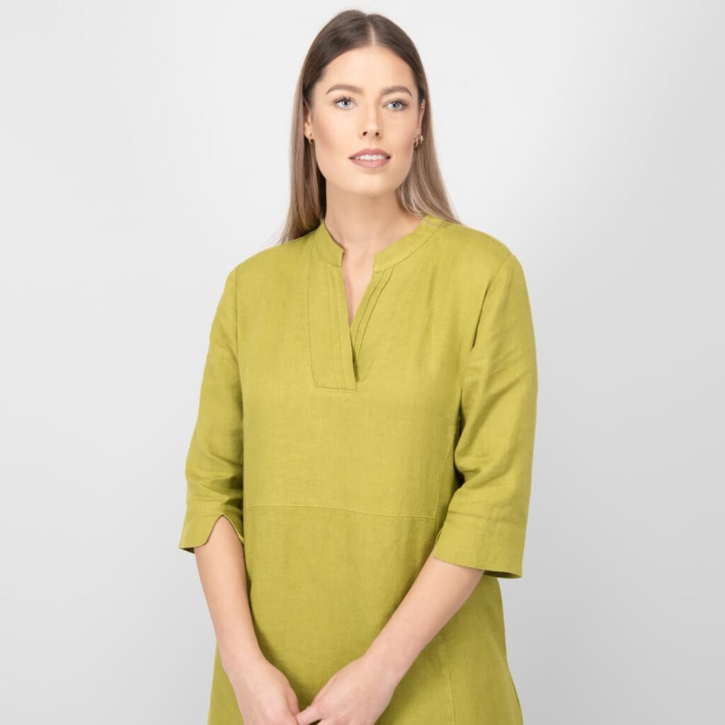 VENA Kleid apfelgrün 4 apple green linen dress V neck
