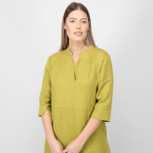 VENA Kleid apfelgrün 16 apple green linen dress V neck