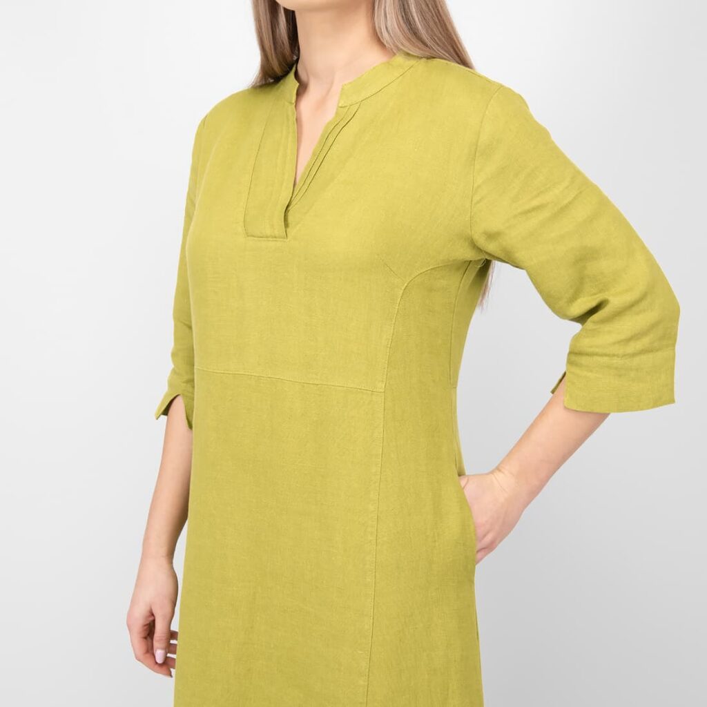 VENA Kleid apfelgrün 5 apple green linen dress 3/4 sleeves