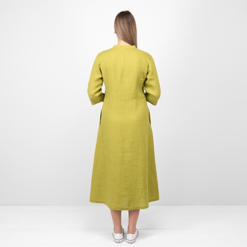 apple green linen dress from backside