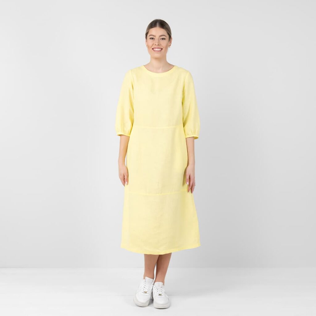 Pale yellow linen dress, 3/4 sleeves
