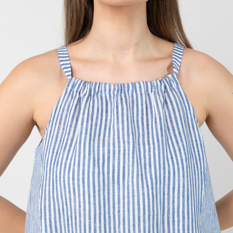 Blue striped linen dress, sleeveless
