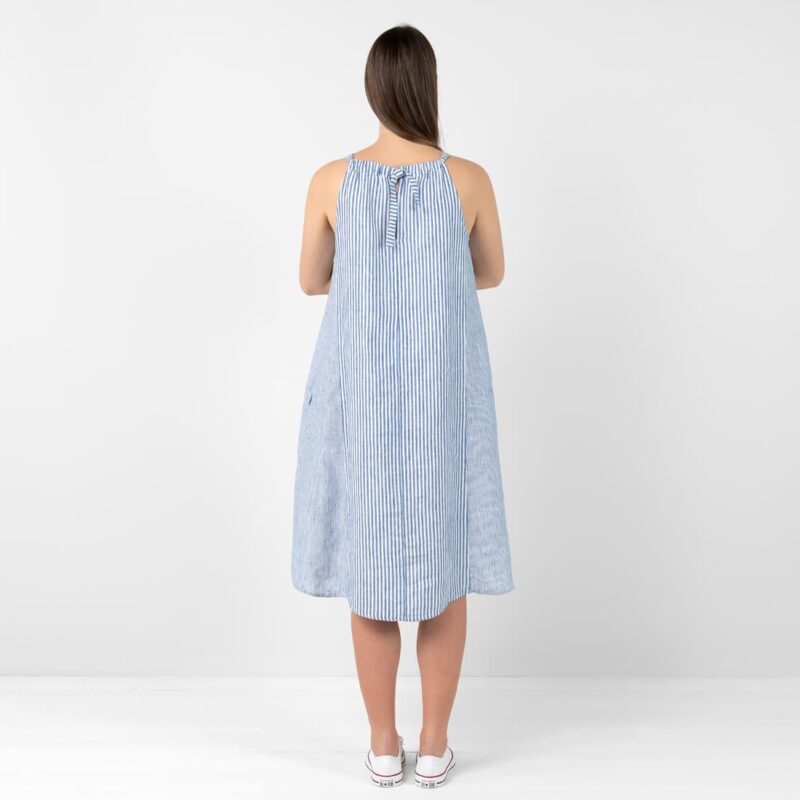 Blue striped linen dress