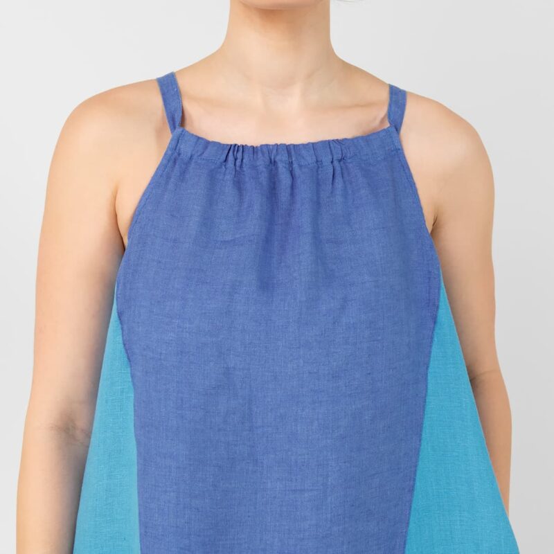 Blue linen dress, sleeveless
