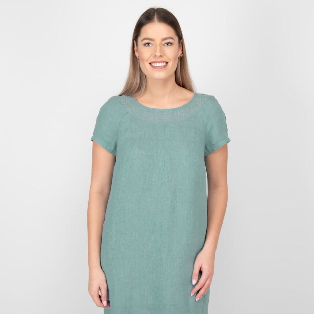 PROVENCE Kleid grünlich 3 aqua linen dress washed