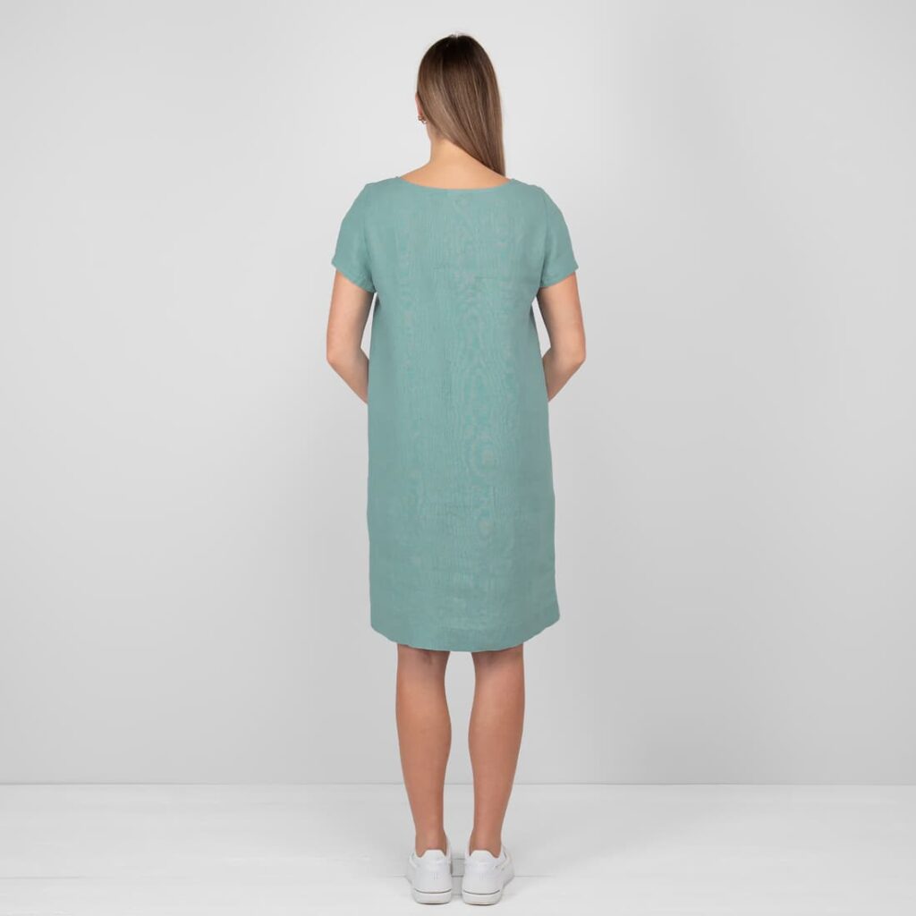 PROVENCE Kleid grünlich 6 aqua linen dress from back