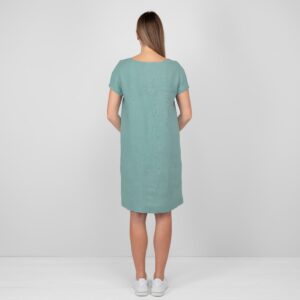 PROVENCE Kleid grünlich 18 aqua linen dress from back