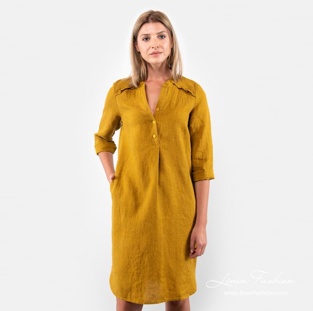 SIGA mustard yellow linen dress.