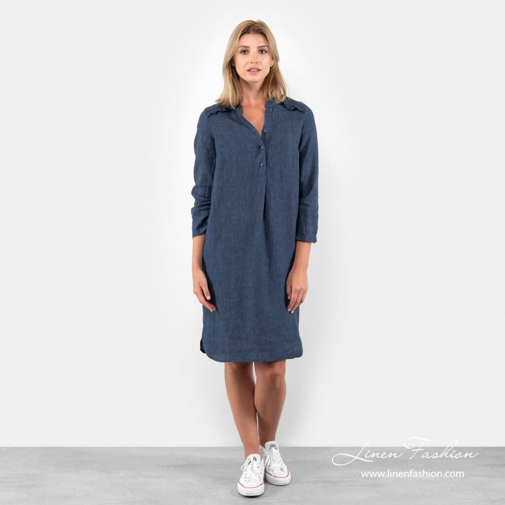 Navy blue linen dress full size