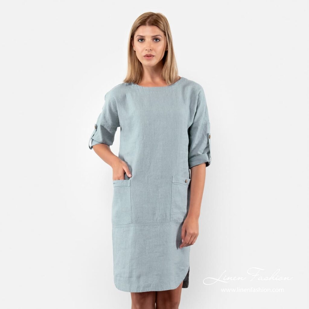 Stone blue linen dress
