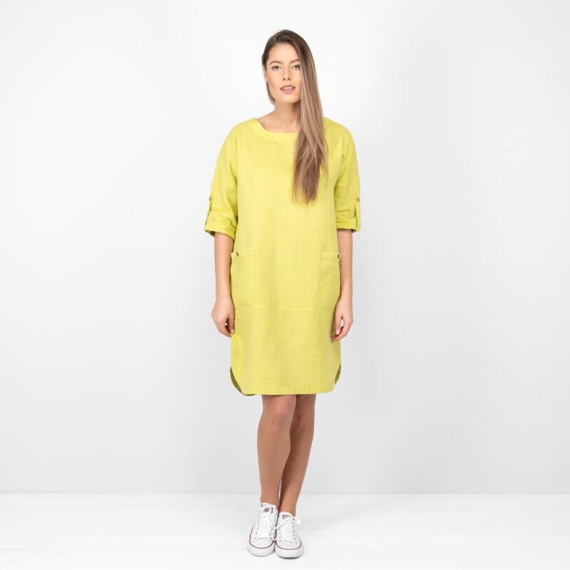salad green linen dress