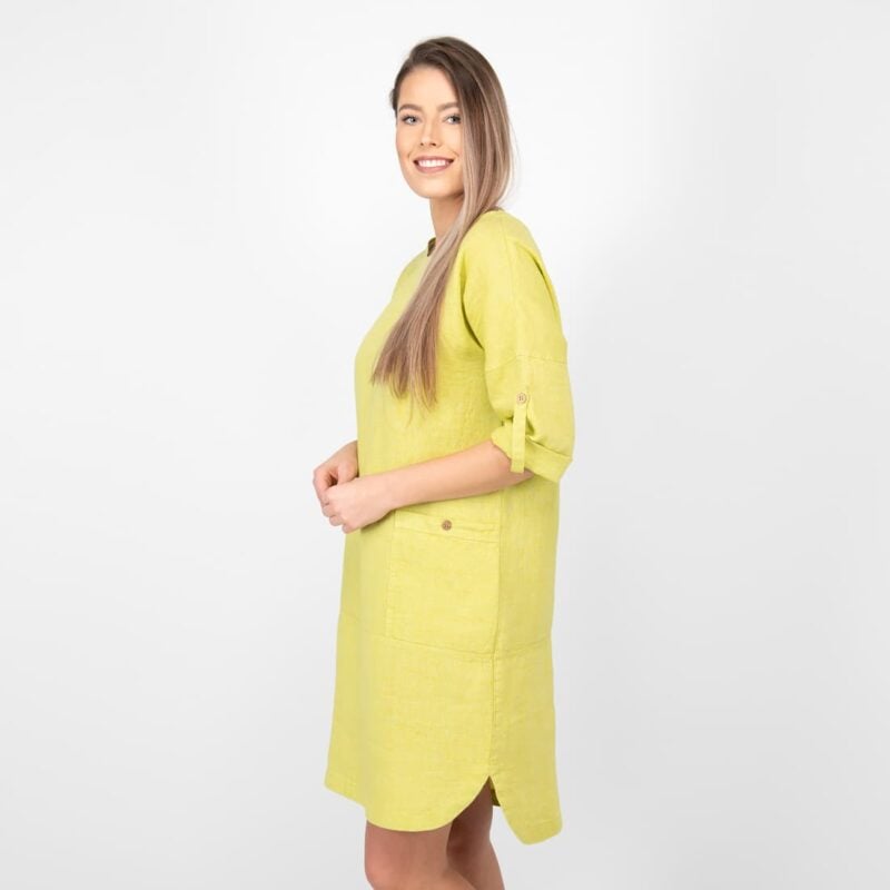 salad green linen dress slits on sides