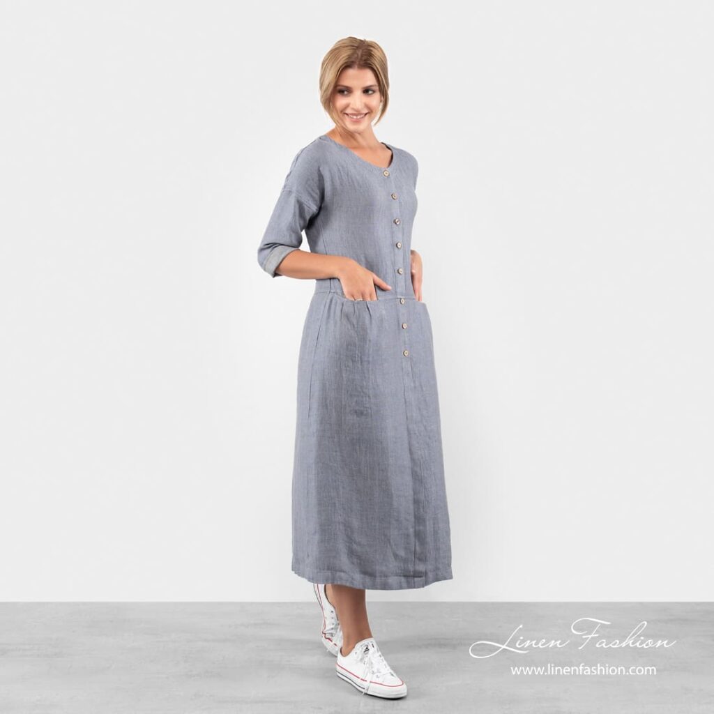 Blue linen dress