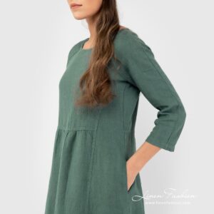 DELFINA Kleid dunkelgrün 13 100% linen dress in green colour, DELFINA.