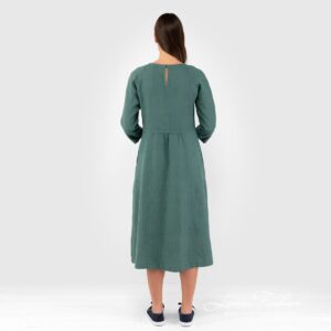 DELFINA Kleid dunkelgrün 14 100% linen dress in green.