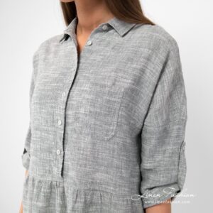 JUDIT Kleid grau 8 Grey linen cotton dress collar and buttons