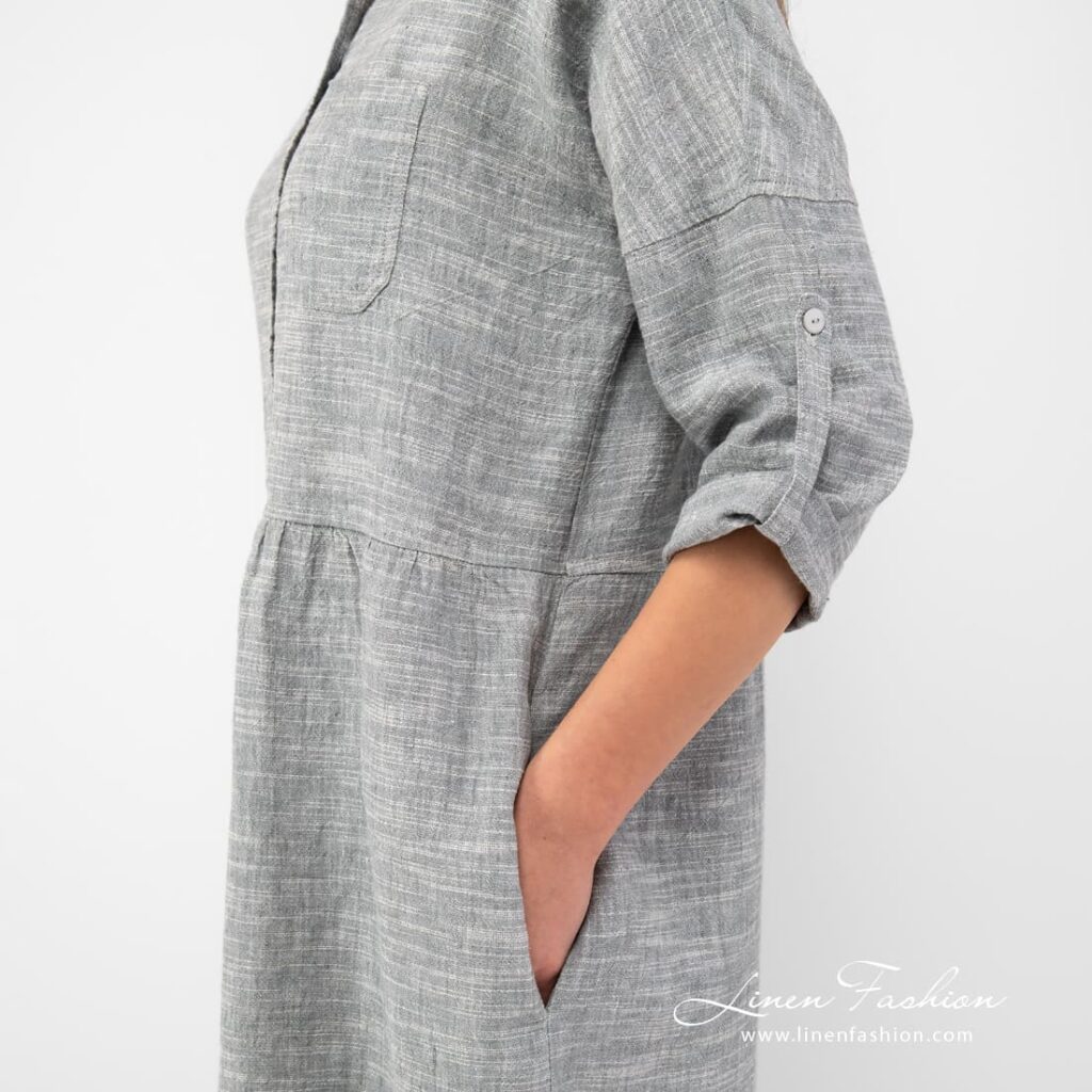 JUDIT Kleid grau 4 Grey linen cotton dress side pockets