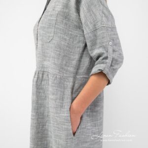 JUDIT Kleid grau 9 Grey linen cotton dress side pockets