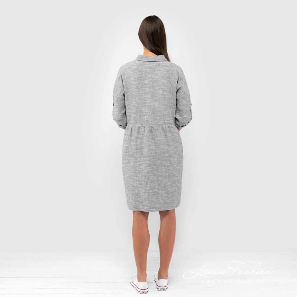 JUDIT Kleid grau 5 Grey linen cotton dress back side