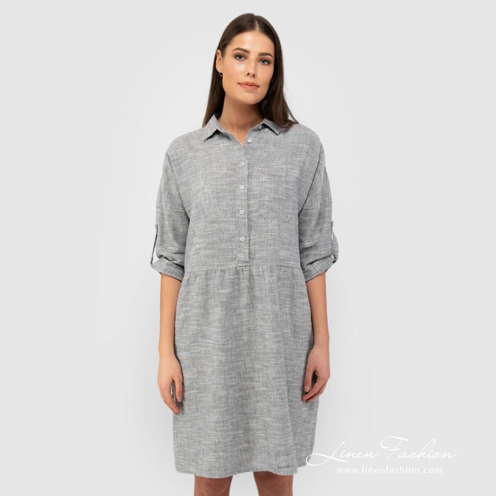 JUDIT Kleid grau 2 Grey linen cotton dress