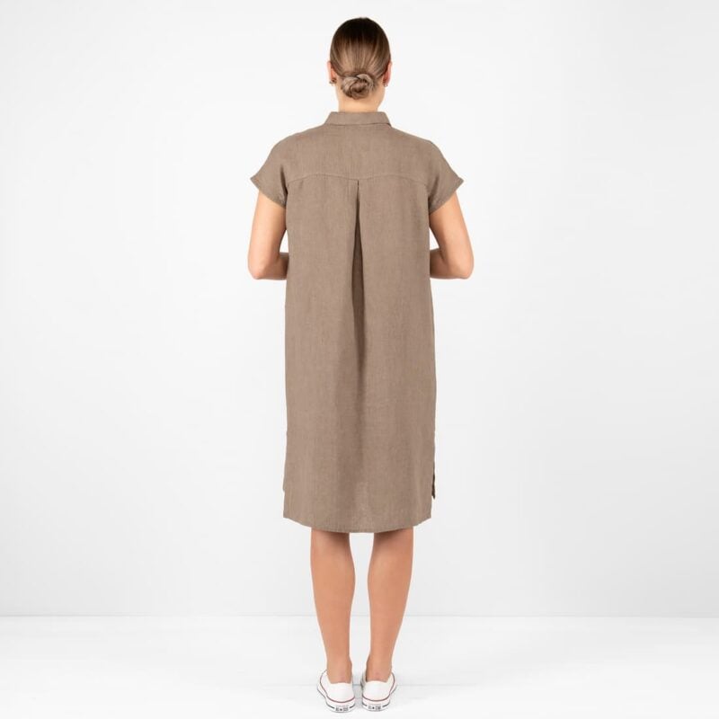 brown linen dress from backside