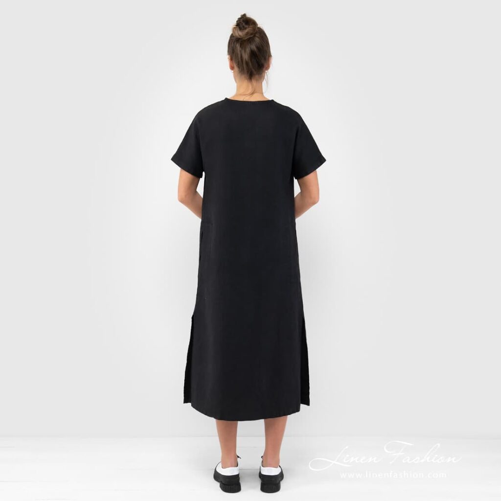 TOKYO Kleid schwarz 6 Black dyed linen dress.