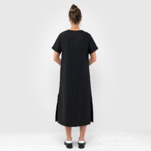 TOKYO Kleid schwarz 18 Black dyed linen dress.