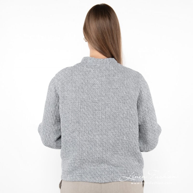 linen bomber jacket from backside.