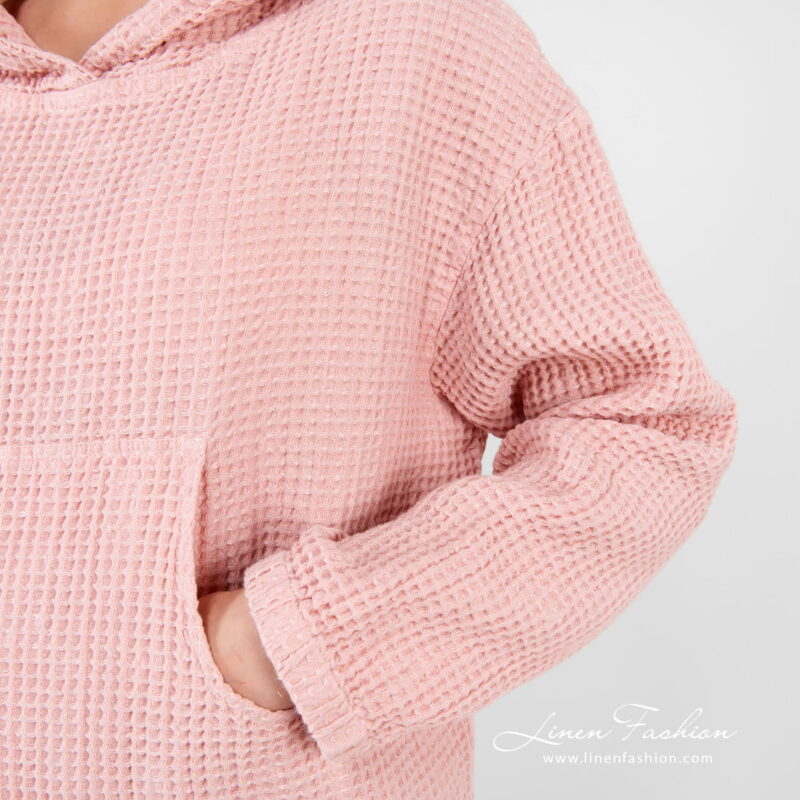 linen cotton hoodie pink with big front pocket.