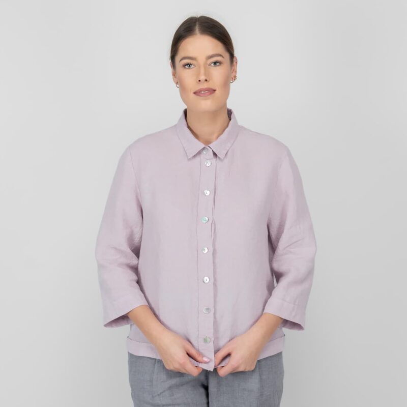 lilac linen blouse with buttons
