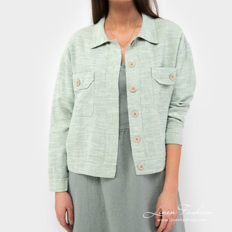 Linen-cotton jacket in light green colour.