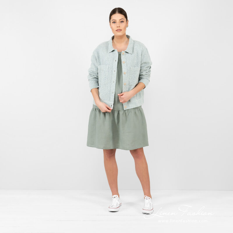 Linen cotton green jacket full view.