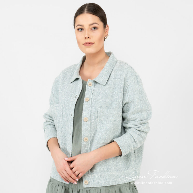 Linen cotton green jacket, washed.