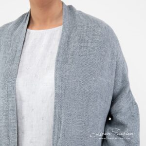 Bluish dyed linen cardigan.