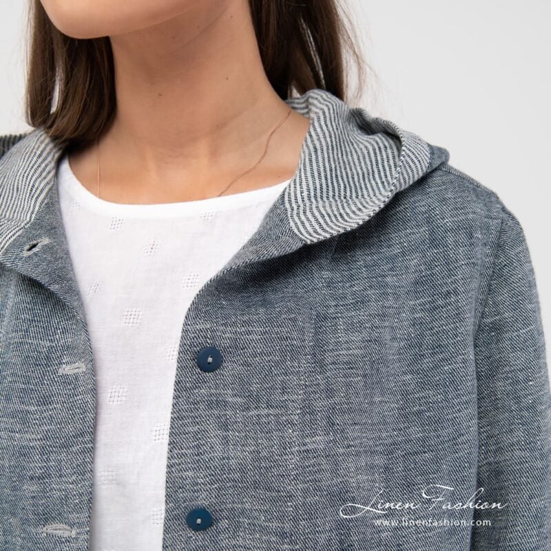 Linen navy jacket neckline