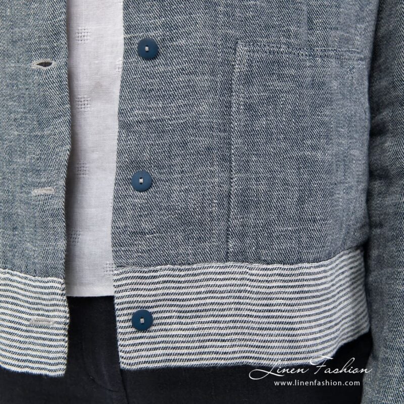Linen navy jacket two sided fabric