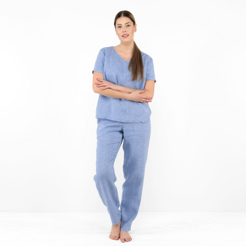 linen blue pants home wear.