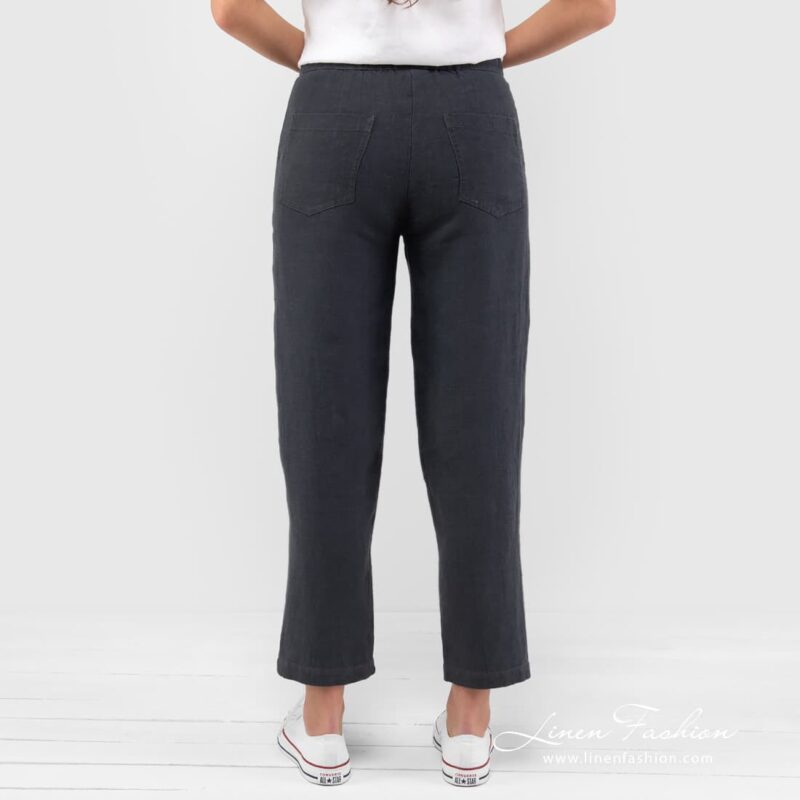 100% linen pants in dark grey.