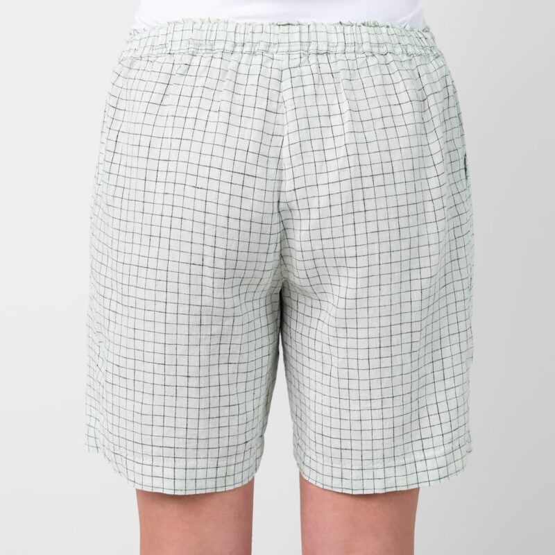 Linen green checked shorts, loose fit