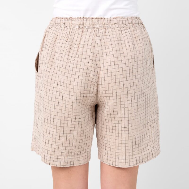 Linen brownish checked shorts, pure linen