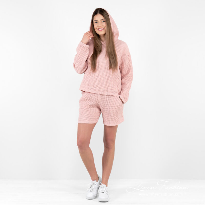 pink shorts linen cotton, set with hoddie.