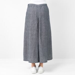 Dark blue linen culottes, wide loose fit