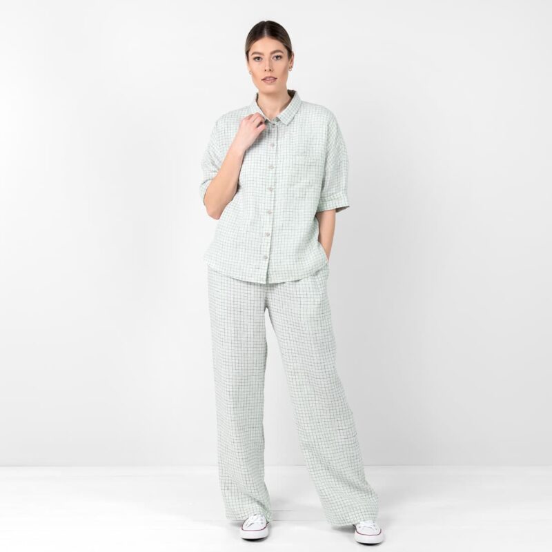 Checked linen greenish pants